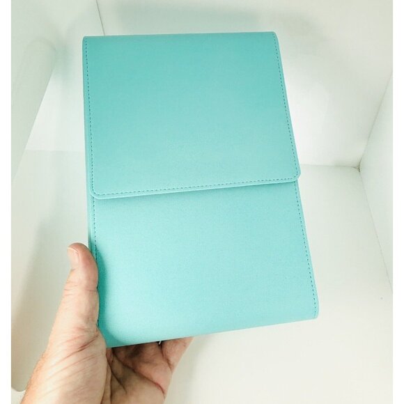 Tiffany Blue Leather Folding Necklace Presentation Blue Gift Box Storage Pouch - Picture 3 of 11